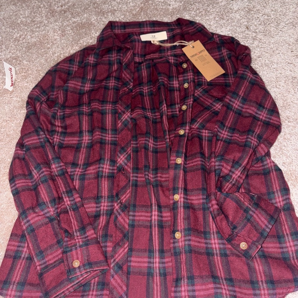 Thread & Supply Burgundy and Black Plaid Shirt